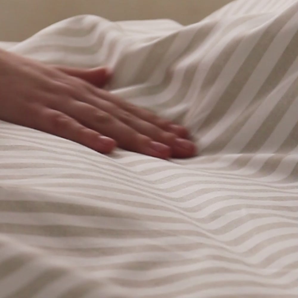 Hebden Mélange Stripe 100% Cotton Duvet Cover Set Natural