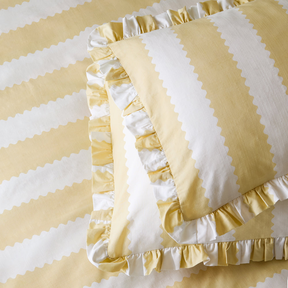 Birdie Stripe Ruffle Pillowcase Pair Butter Yellow