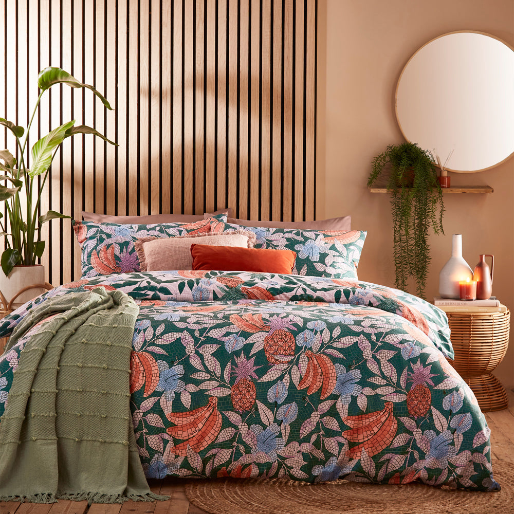 Cypressa Printed Floral Mosaic Duvet Cover Set Jade
