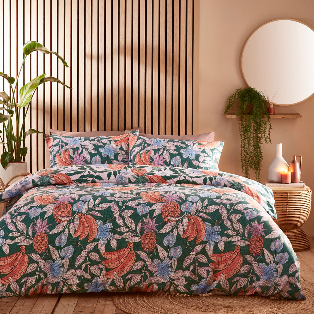 Cypressa Printed Floral Mosaic Duvet Cover Set Jade
