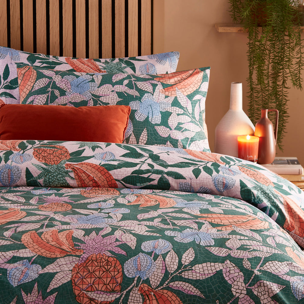 Cypressa Printed Floral Mosaic Duvet Cover Set Jade