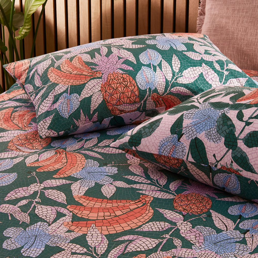 Cypressa Printed Floral Mosaic Duvet Cover Set Jade