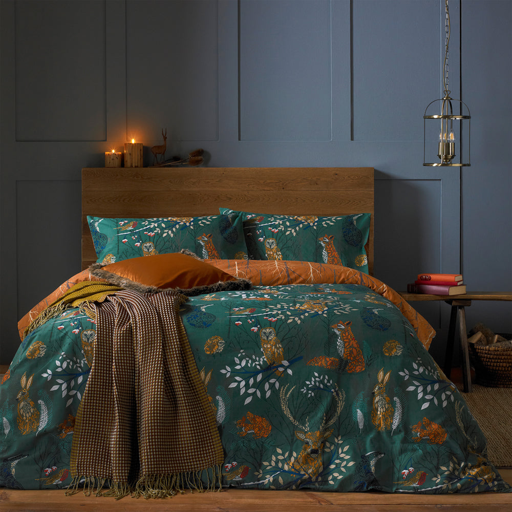 Forest Fauna Woodland Duvet Cover Set Emerald