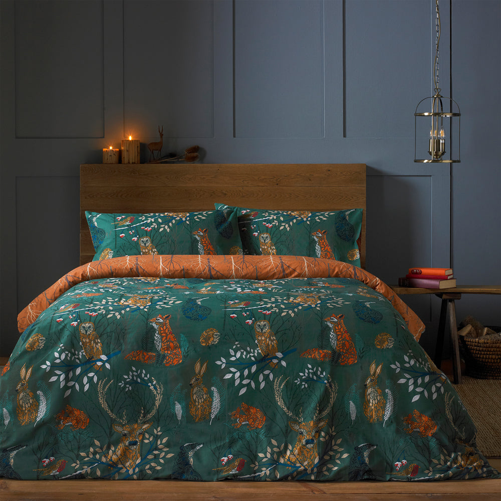 Forest Fauna Woodland Duvet Cover Set Emerald
