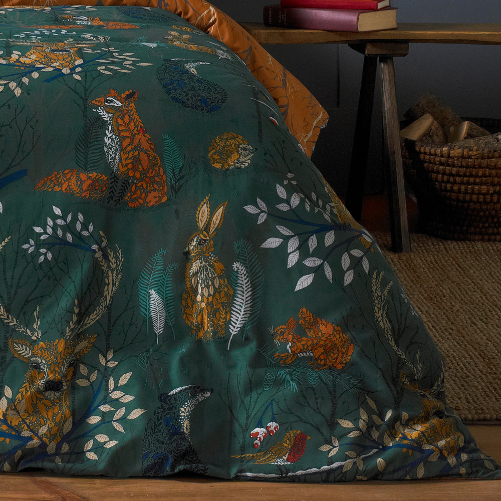 Forest Fauna Woodland Duvet Cover Set Emerald
