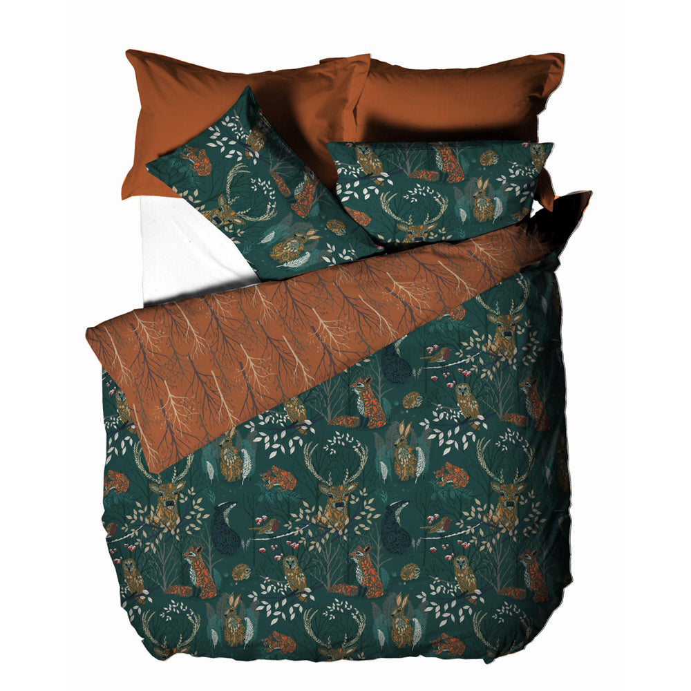 Forest Fauna Woodland Duvet Cover Set Emerald