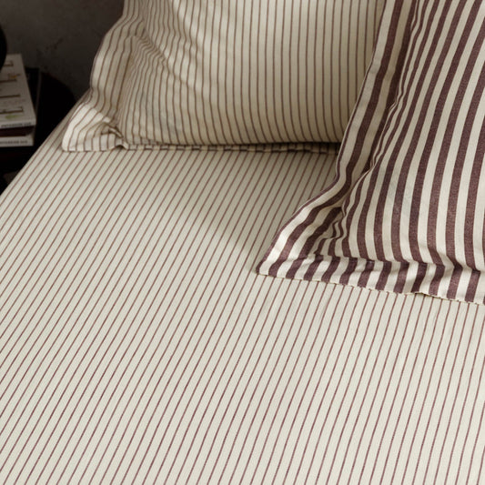 Hebden 100% Cotton Narrow Stripe Fitted Bed Sheet Beetroot