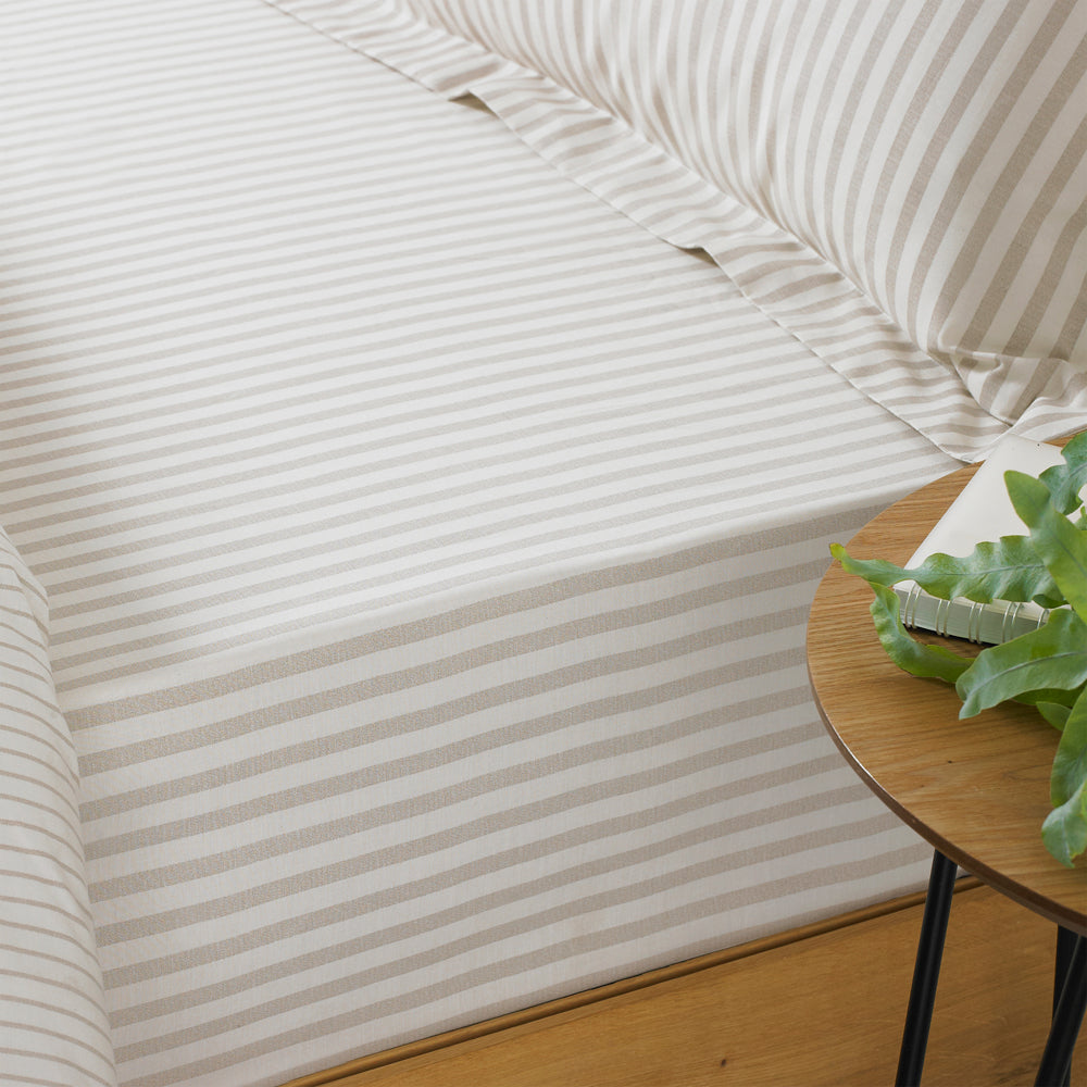 Hebden 100% Cotton Striped Fitted Bed Sheet Natural