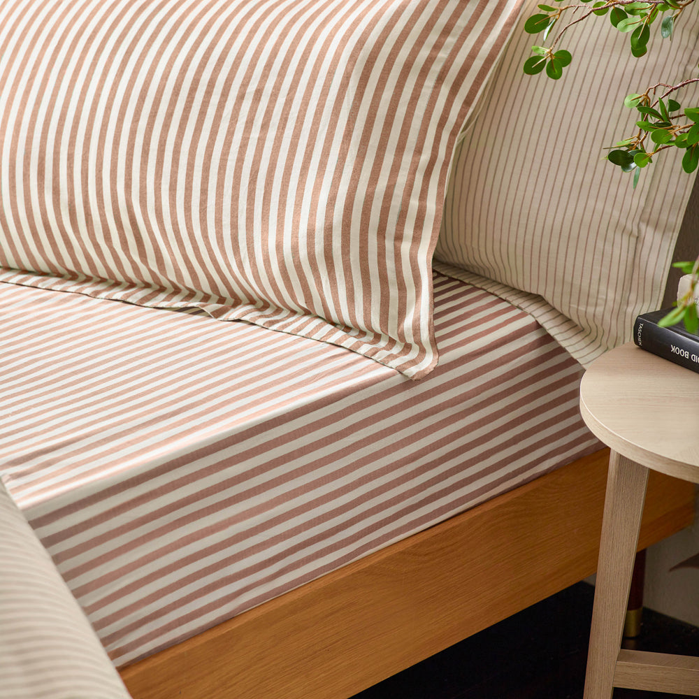 Hebden 100% Cotton Striped Fitted Bed Sheet Pecan