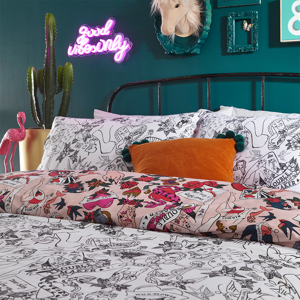 Inked Tattoo Inspired Duvet Cover Set Blush