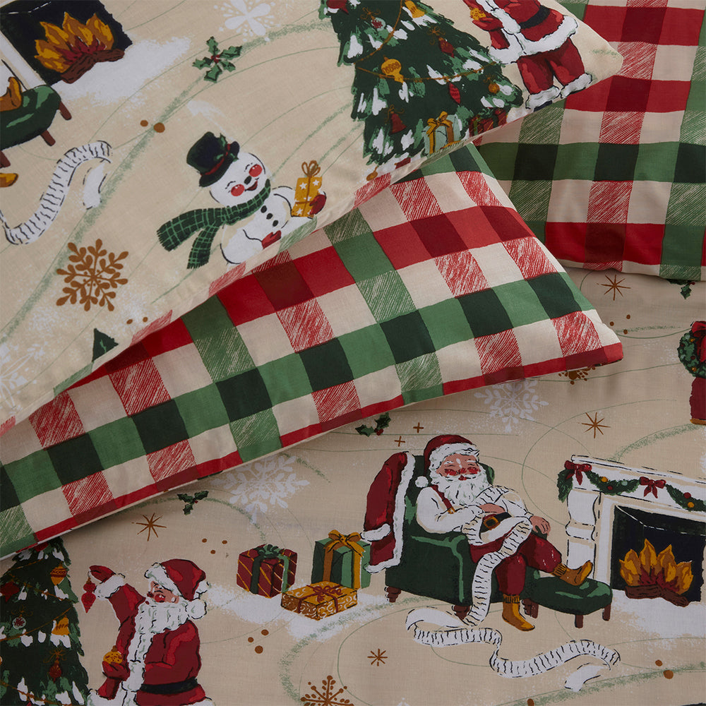Jolly Santa Christmas Duvet Cover Set Cream/Red