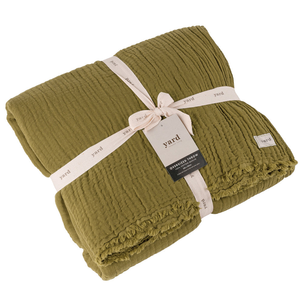Lark Muslin Cotton Oversized Throw Khaki