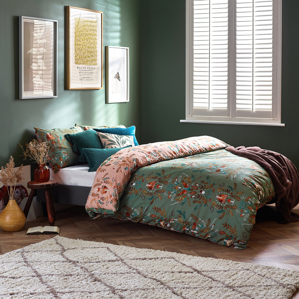 Luna Wood Duvet Cover Set Fern Green