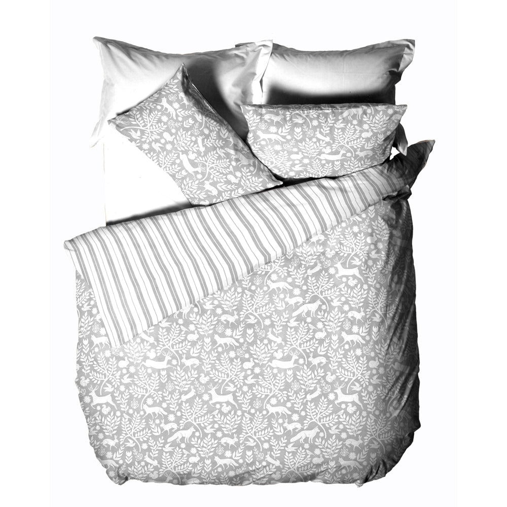 Skandi Woodland Brushed Cotton Duvet Cover Set Grey
