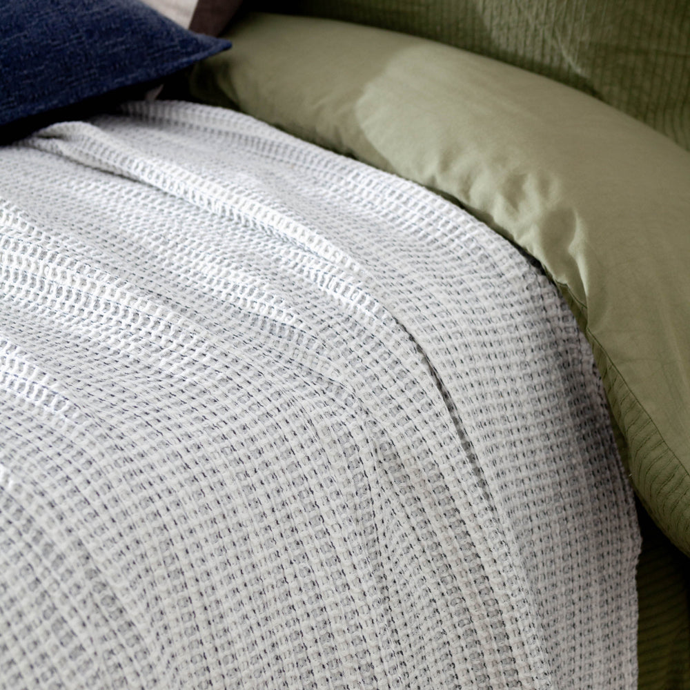 Waffle Textured 100% Cotton Bedspread Dusk Blue