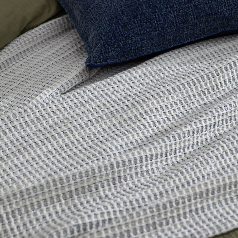 Waffle Textured 100% Cotton Bedspread Dusk Blue