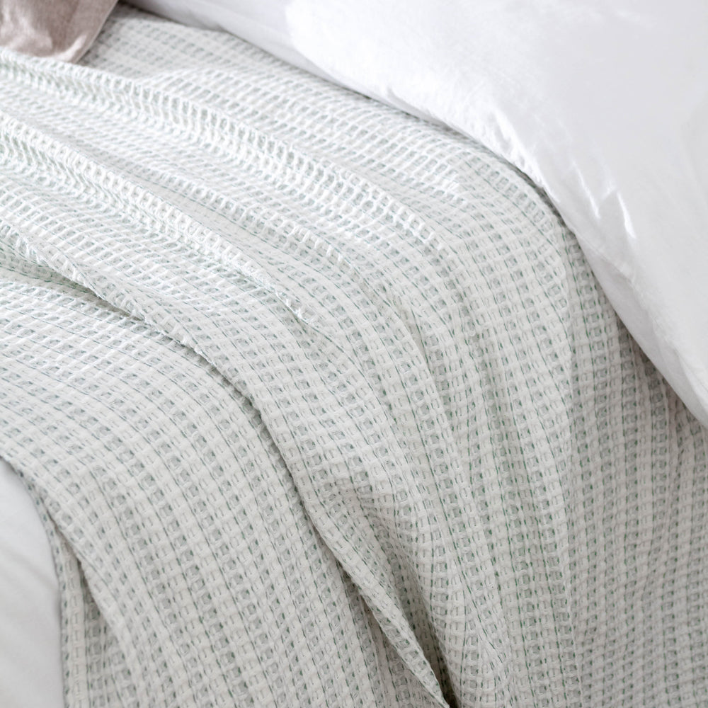 Waffle Textured 100% Cotton Bedspread Eucalyptus