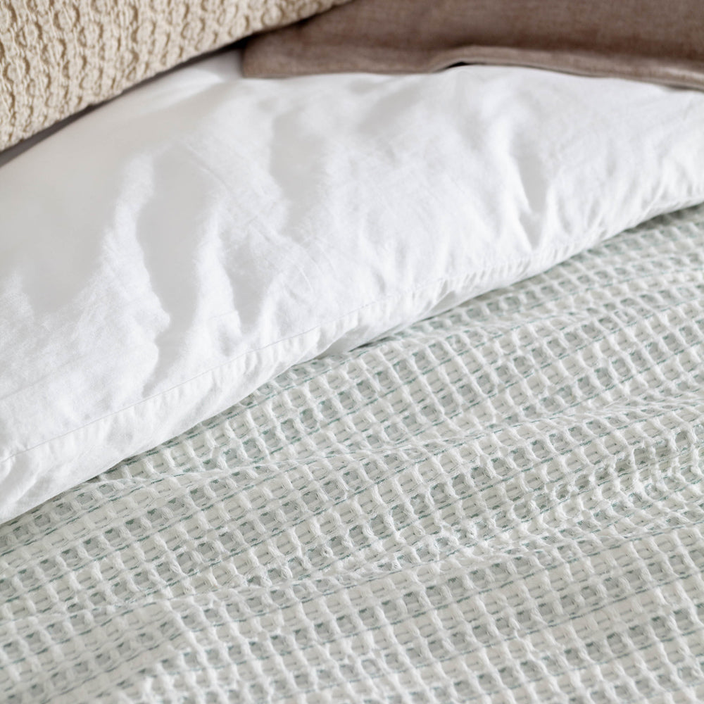 Waffle Textured 100% Cotton Bedspread Eucalyptus
