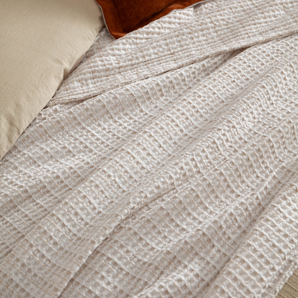 Waffle Textured 100% Cotton Bedspread Natural
