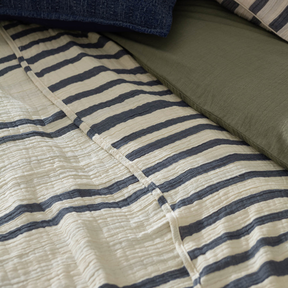 Woven Stripe 100% Cotton Bedspread Dusk Blue