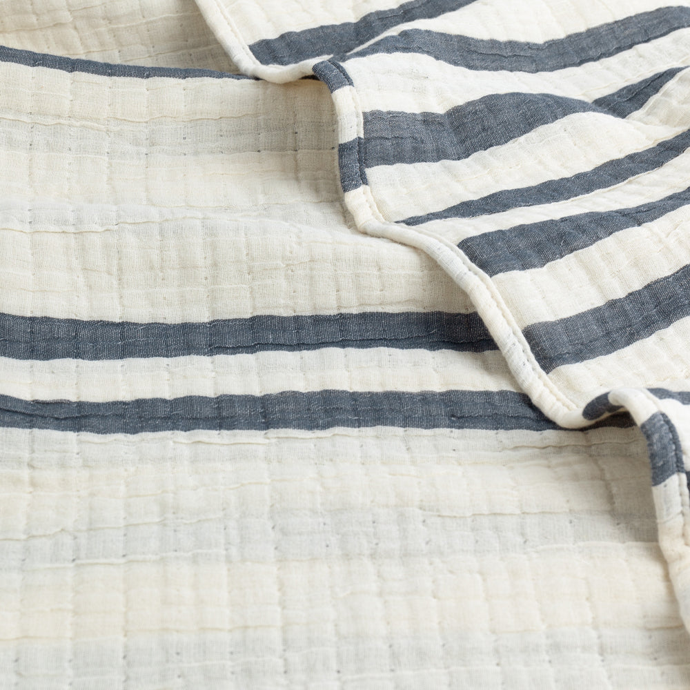 Woven Stripe 100% Cotton Bedspread Dusk Blue
