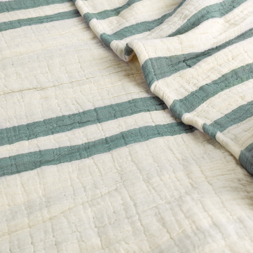 Woven Stripe 100% Cotton Bedspread Eucalyptus