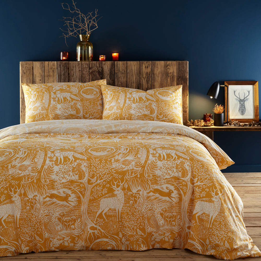 Winter Woods Animal Duvet Cover Set Ochre