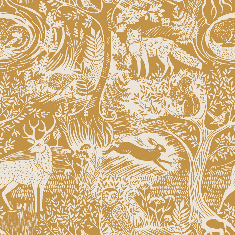 Winter Woods Animal Duvet Cover Set Ochre