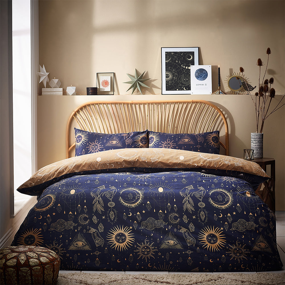 Constellation Celestial Duvet Cover Set Gold/Navy