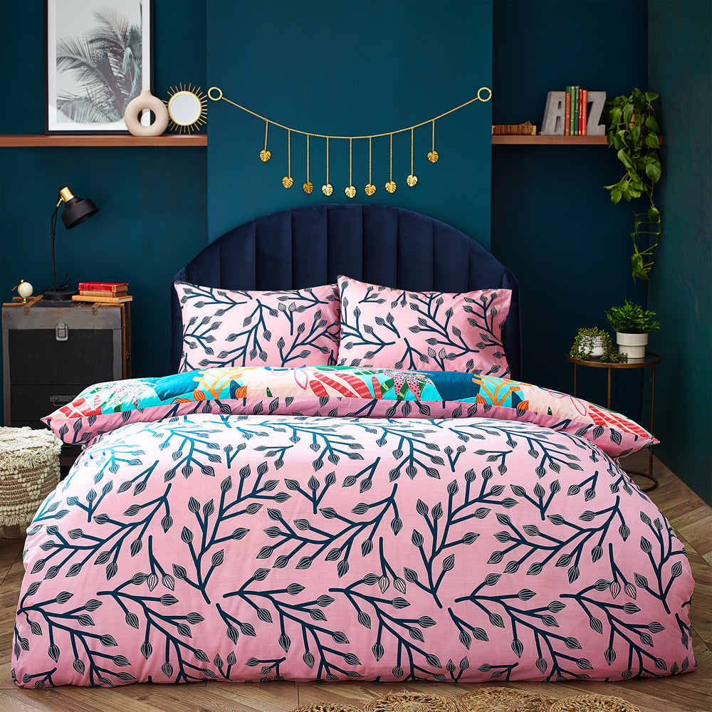 Coralina Tropical Palm Duvet Cover Set Aqua/Pink