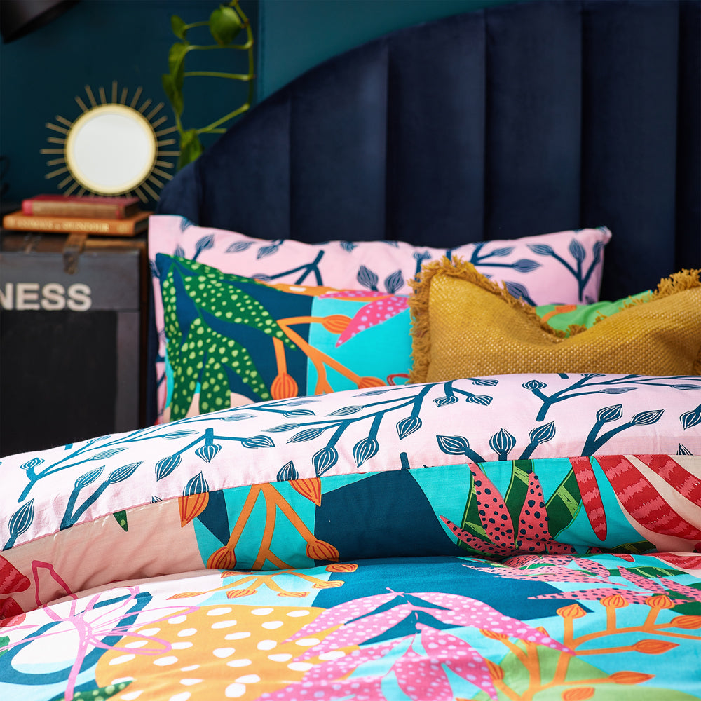 Coralina Tropical Palm Duvet Cover Set Aqua/Pink