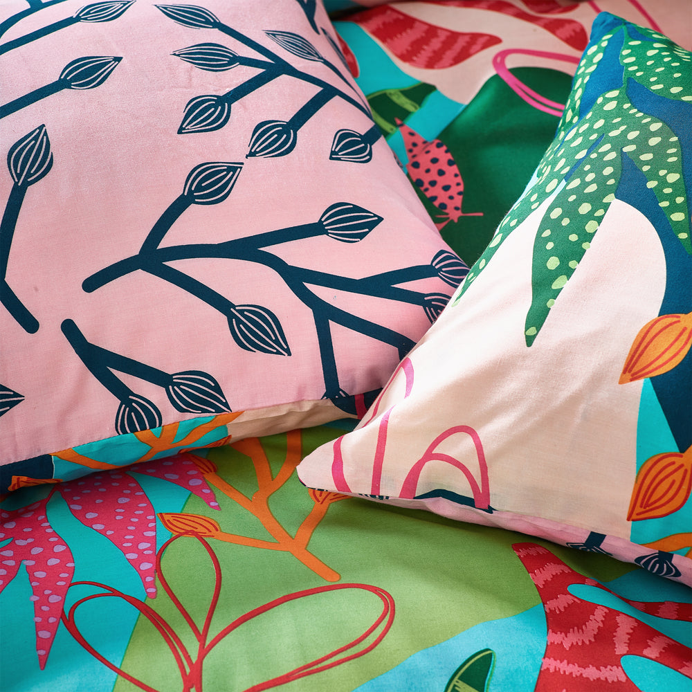 Coralina Tropical Palm Duvet Cover Set Aqua/Pink