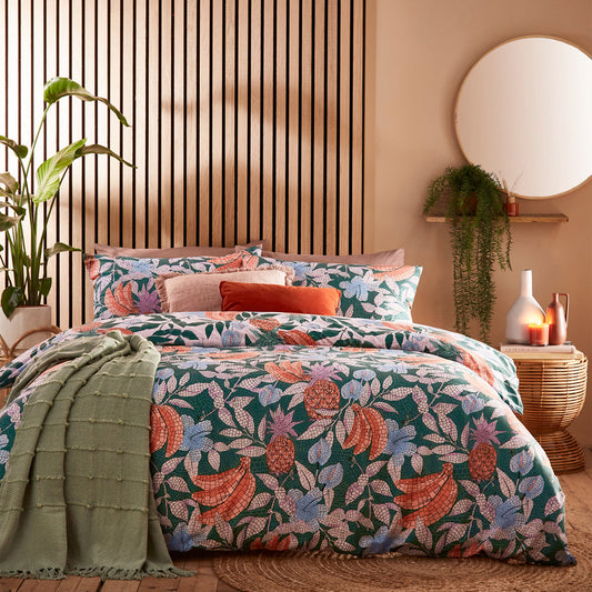 Cypressa Printed Floral Mosaic Duvet Cover Set Jade