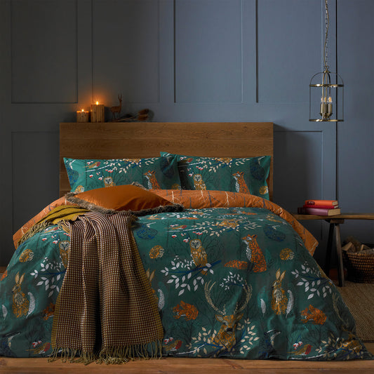 Forest Fauna Woodland Duvet Cover Set Emerald
