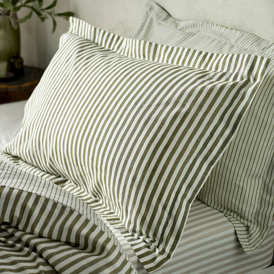 Hebden Mélange Stripe Pillowcase Pair Olive