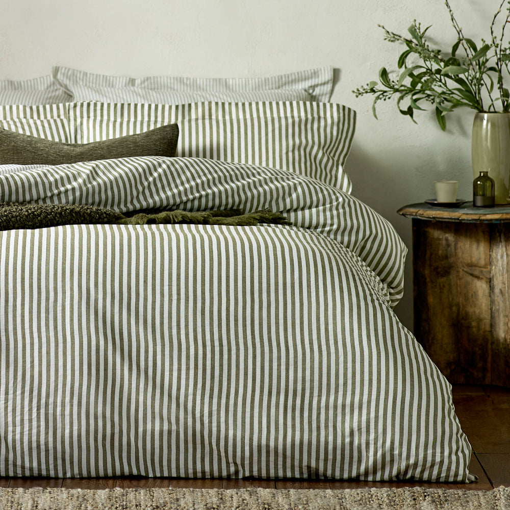 Hebden Mélange Stripe Pillowcase Pair Olive