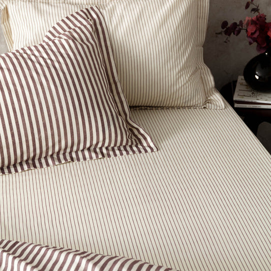 Hebden 100% Cotton Narrow Stripe Fitted Bed Sheet Beetroot