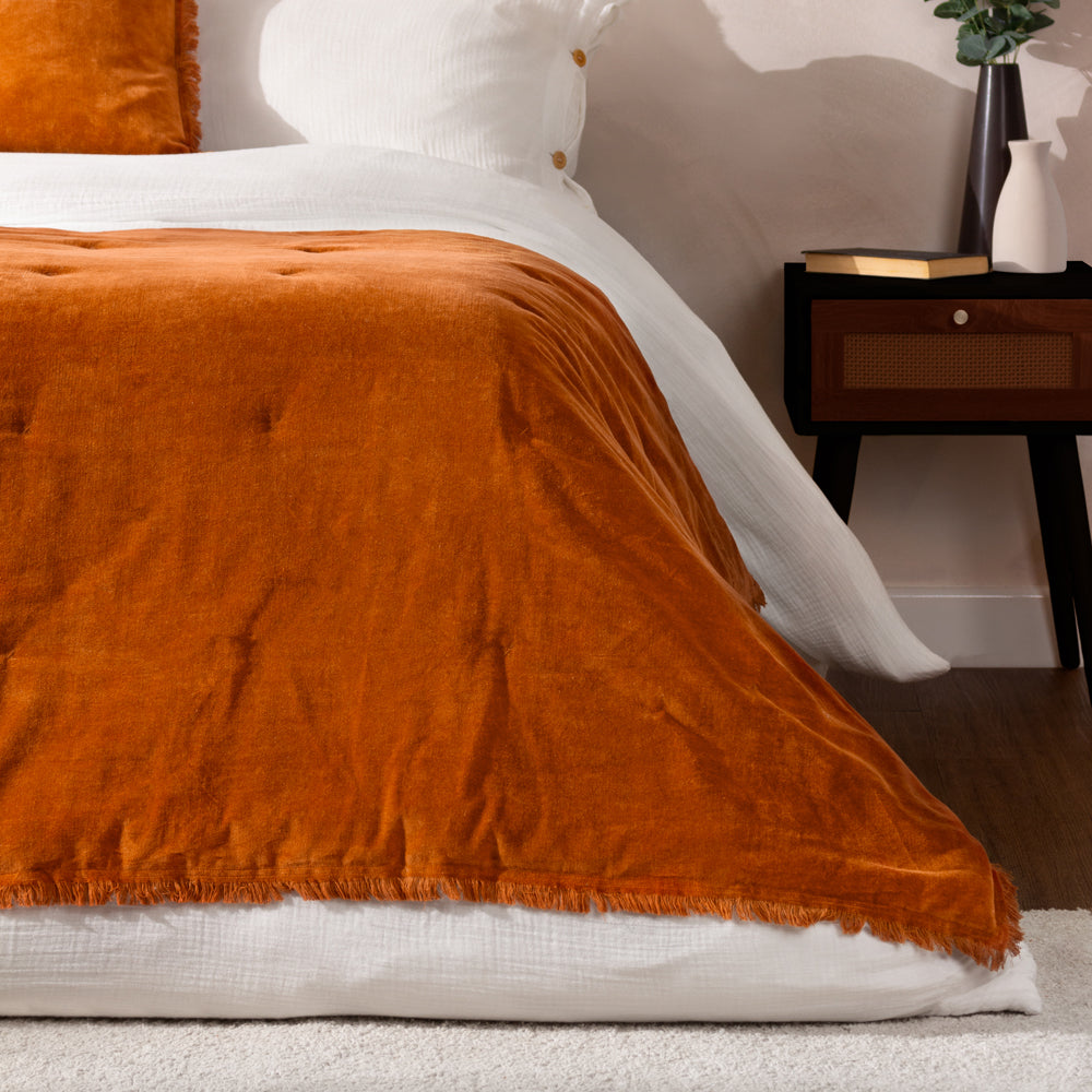Jaye Cotton Velvet Filled Bedspread Rust