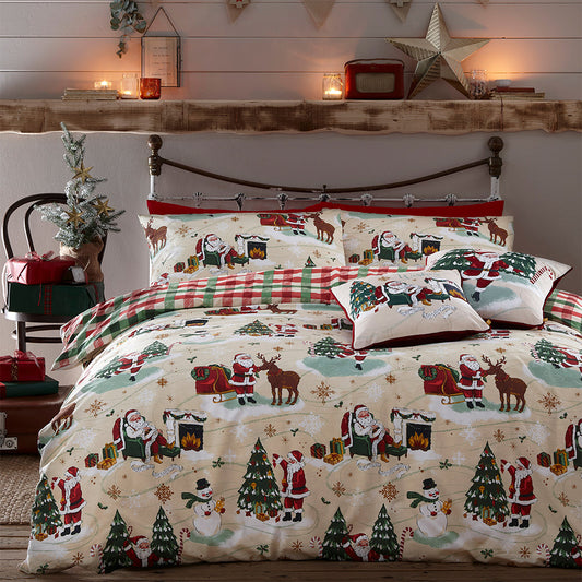 Jolly Santa Christmas Duvet Cover Set Cream/Red