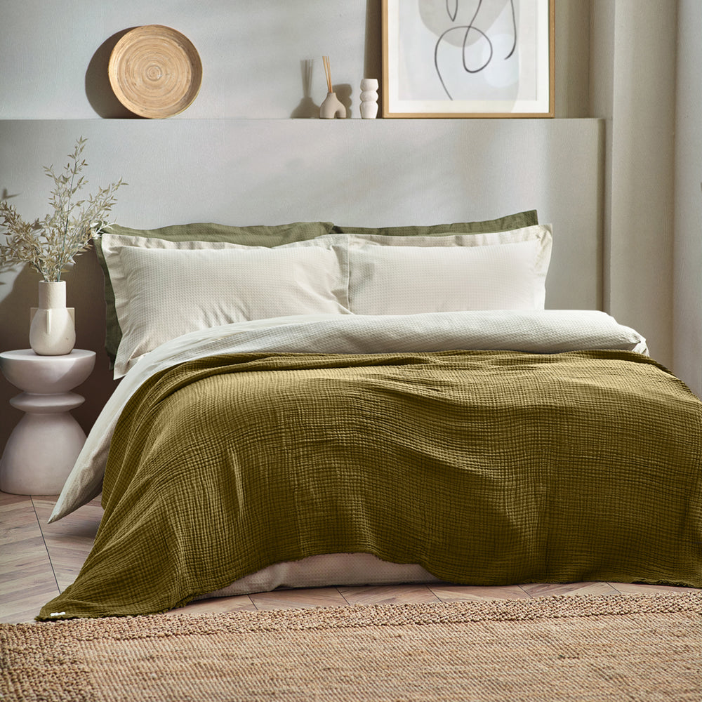 Lark Muslin Cotton Oversized Throw Khaki