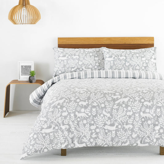 Skandi Woodland Brushed Cotton Duvet Cover Set Grey