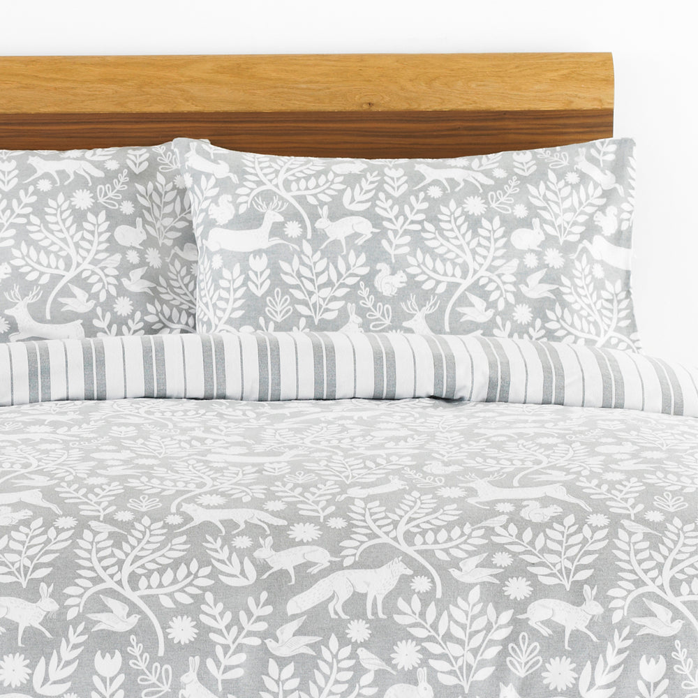 Skandi Woodland Brushed Cotton Duvet Cover Set Grey