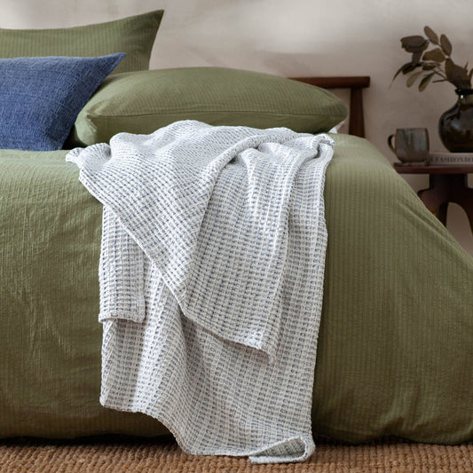 Waffle Textured 100% Cotton Bedspread Dusk Blue