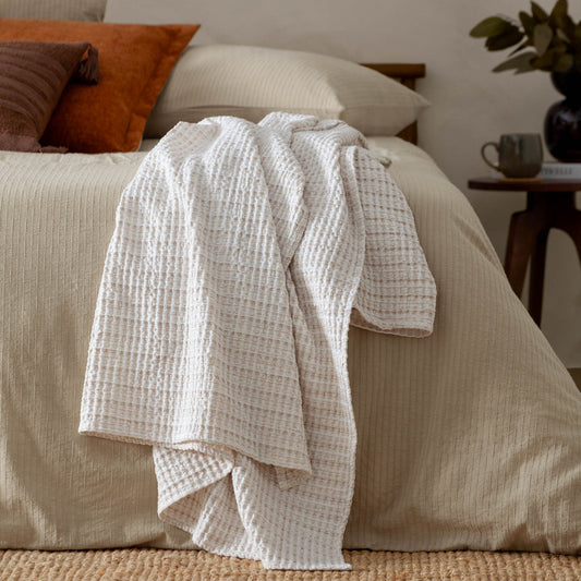 Waffle Textured 100% Cotton Bedspread Natural