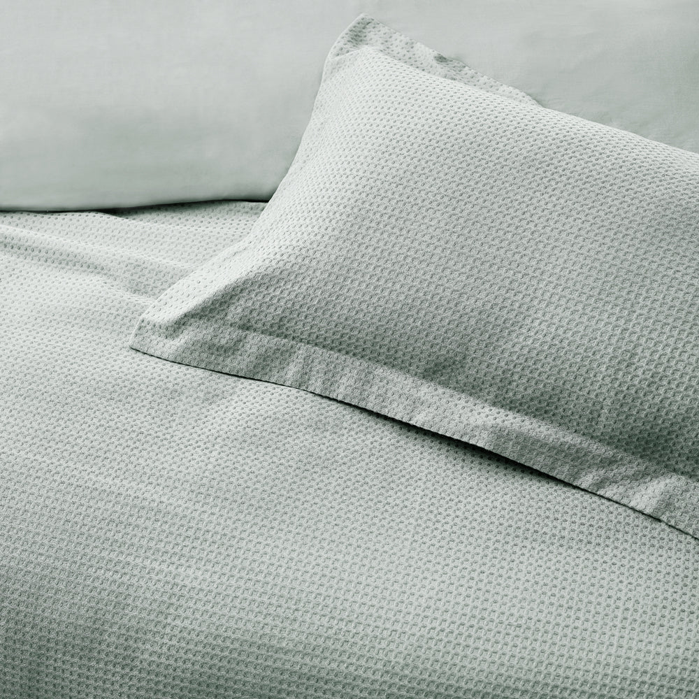 Waffle Textured 100% Cotton Duvet Cover Set Seafoam