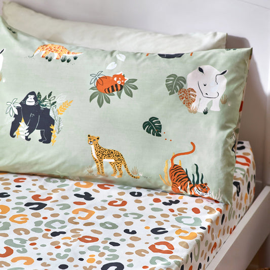 Wildlife Animal Print Fitted Bed Sheet Multicolour/Green