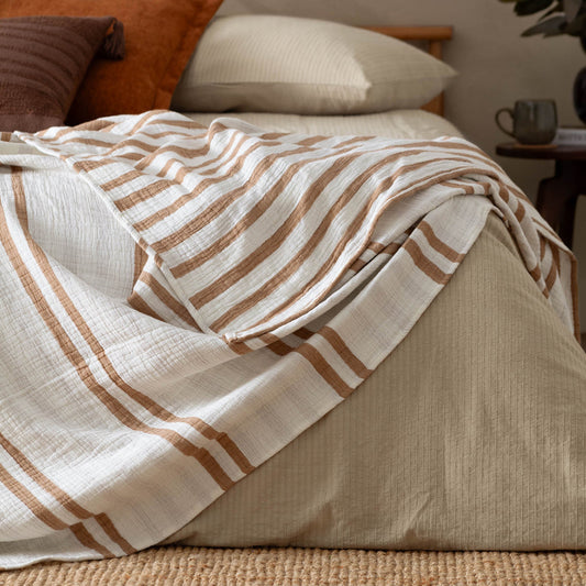 Woven Stripe 100% Cotton Bedspread Cinnamon